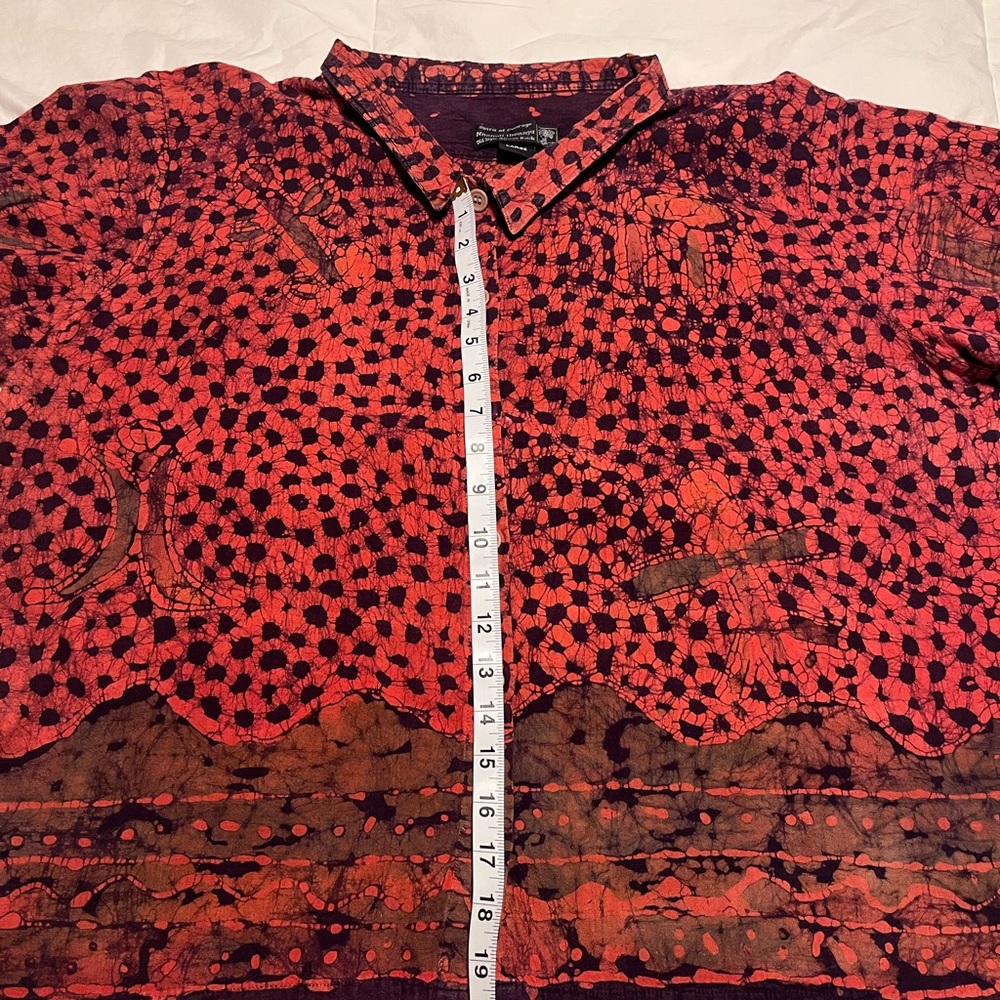Nnamdi Ibenagu African Batik Large Orange, Plum & Brown Button Down Shirt - Picture 9 of 9